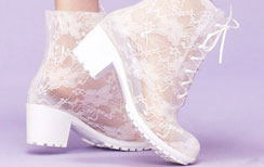 时尚高跟蕾丝雨鞋